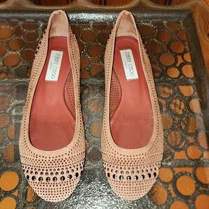 Jimmy Choo Welda Blush Suede Studded Ballet Flats 7.5